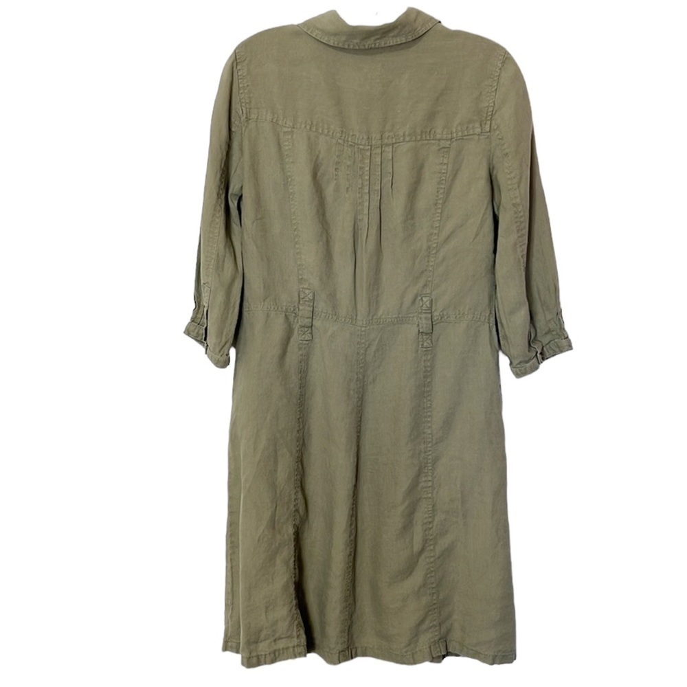 J. Jill Women Dress‎ 100% Linen Size 4 Kha Tan Green Popover 3/4 Sleeve Pockets - Picture 2 of 13